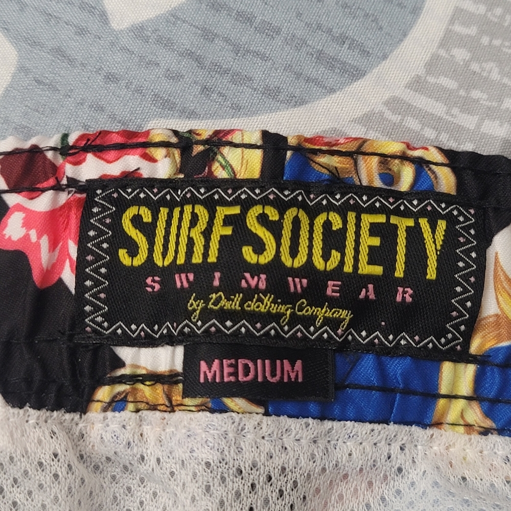 Surf Society Mens Baroque  Drawstring Lined Swim  Board SHORTS Size M - Picture 9 of 10